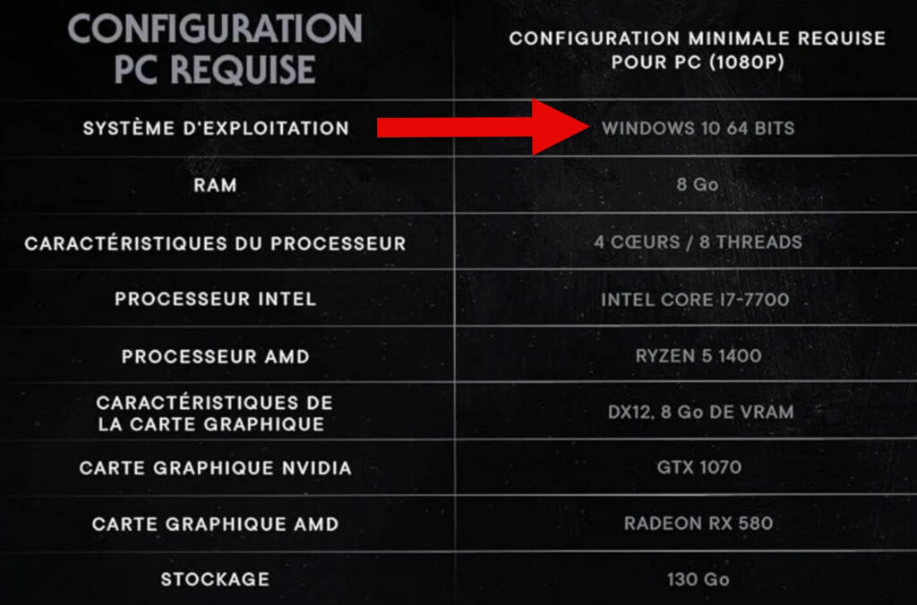 Windows 10 est requis pour jouer à ce jeu vidéo